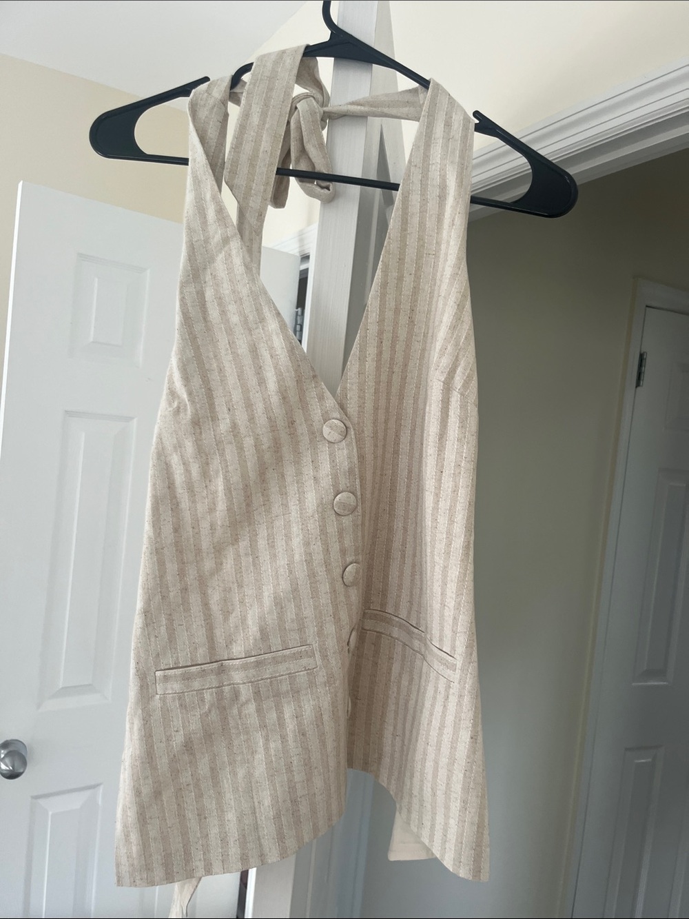 Striped Halter Button-Front top in Beige